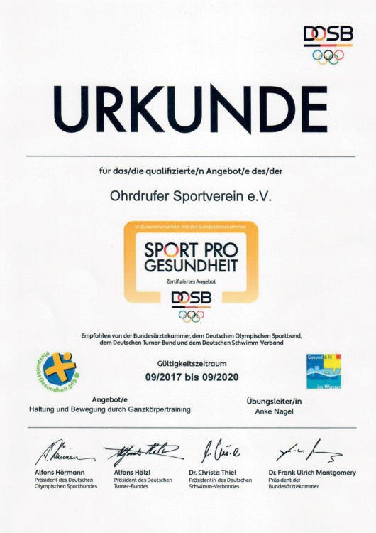 OSV Urkunde - Sport pro Gesundheit